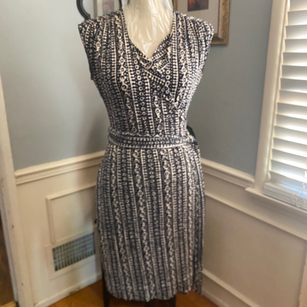 Tory Burch Navy and Cream 100% silk wrap dress.
